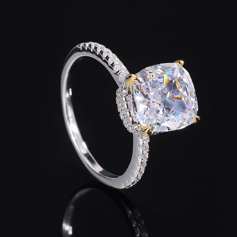 FEM03 S925 Body Silver High Carbon Radiant Cut Simple Fashion Square 9*9 CZ Women's Ring Wholesale