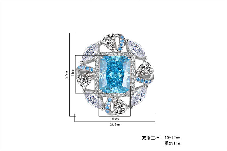 LEM30 S925 Silver Color Treasure High Carbon cz Yellow Diamond Radiant Cut Color Separation Closed Jewelry Ring 10*12