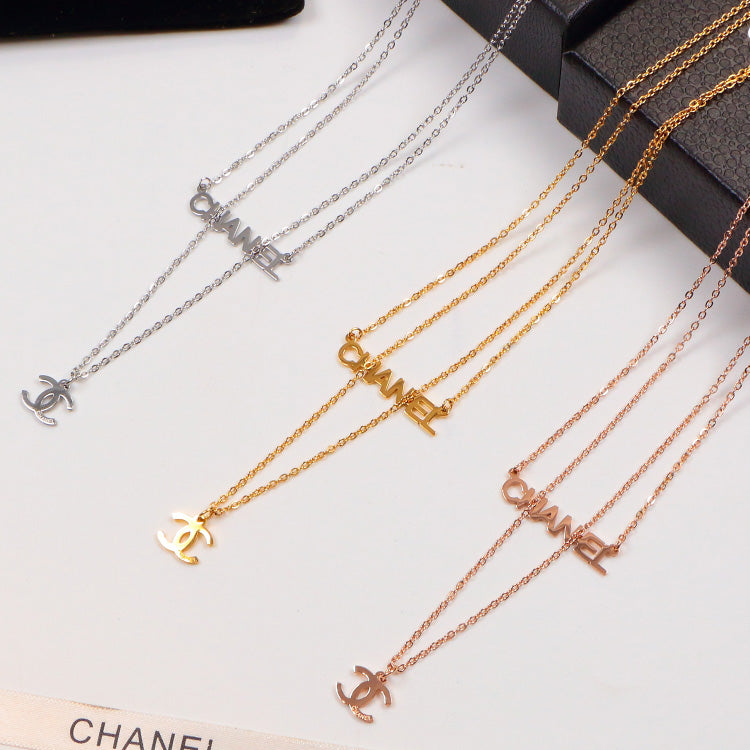 NE123  Fashion Brand Titanium Steel Jewelry Design Letter Necklace beautiful For Women Necklace