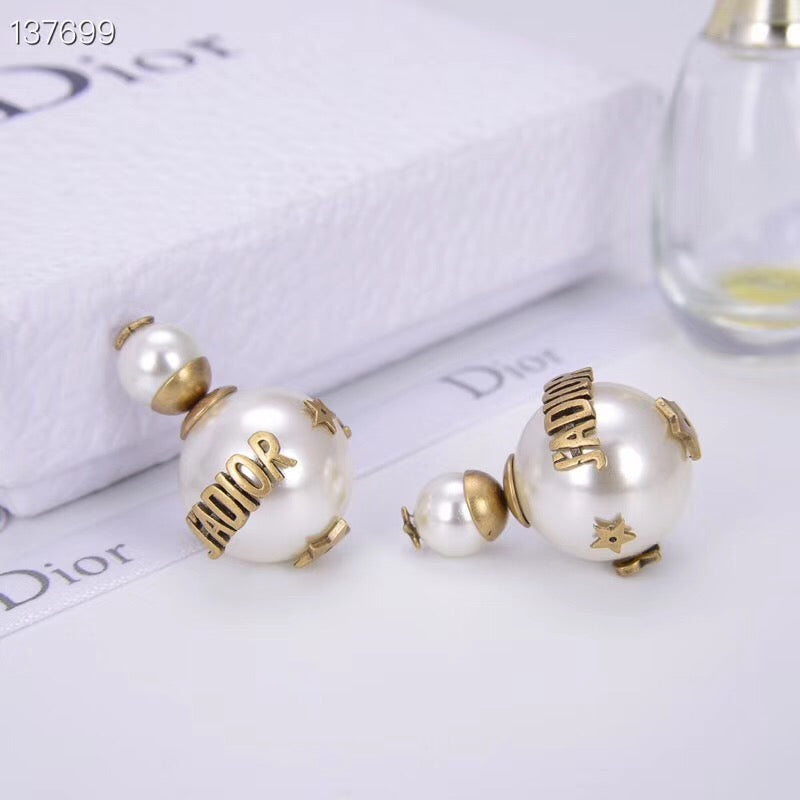 DR-35 New Fashion Brand Stainless Steel Jewelry Design White Round Beads Stud Earring For Women Gold  Earrings