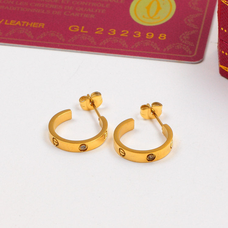 CR108  Hot sale Titanium Steel earring gold/ Rose Gold/silver earring with diamond or no diamond  for Women