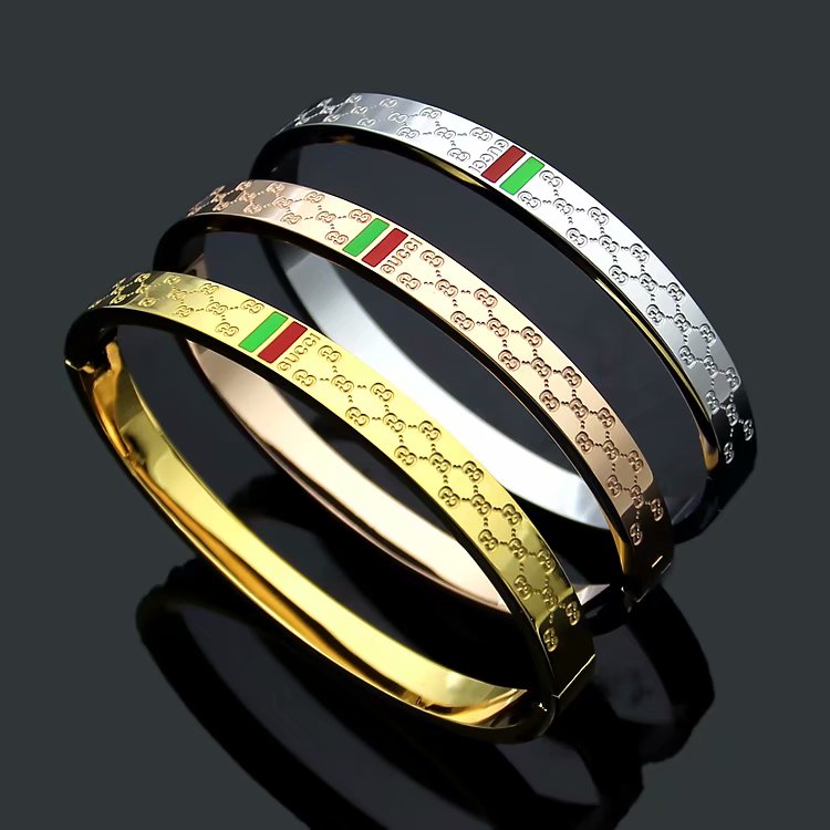 BT05  New Fashion Titanium steel Gold bracelet&bangle  beautiful for Women Couples Cubic Zirconia