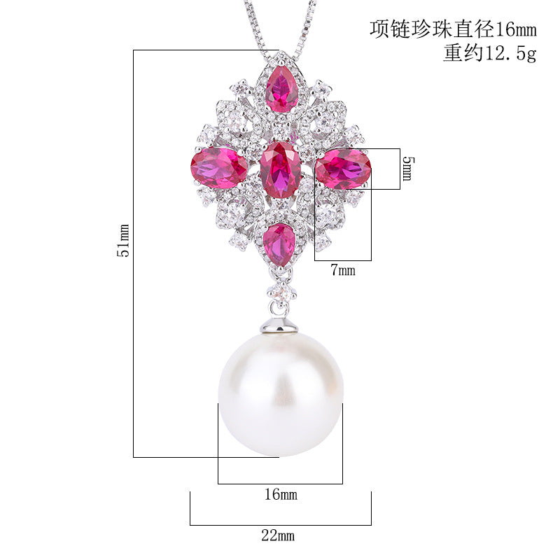 DEM76 new arrive white bead light fashion simulation color treasure two-color Cz pendant necklace  for woman jewelry 16mm