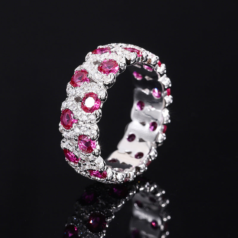 2022 new S925 hot selling simulation ruby hand-set diamond row ring closed ring