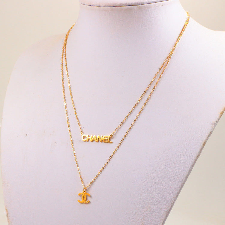 NE123  Fashion Brand Titanium Steel Jewelry Design Letter Necklace beautiful For Women Necklace