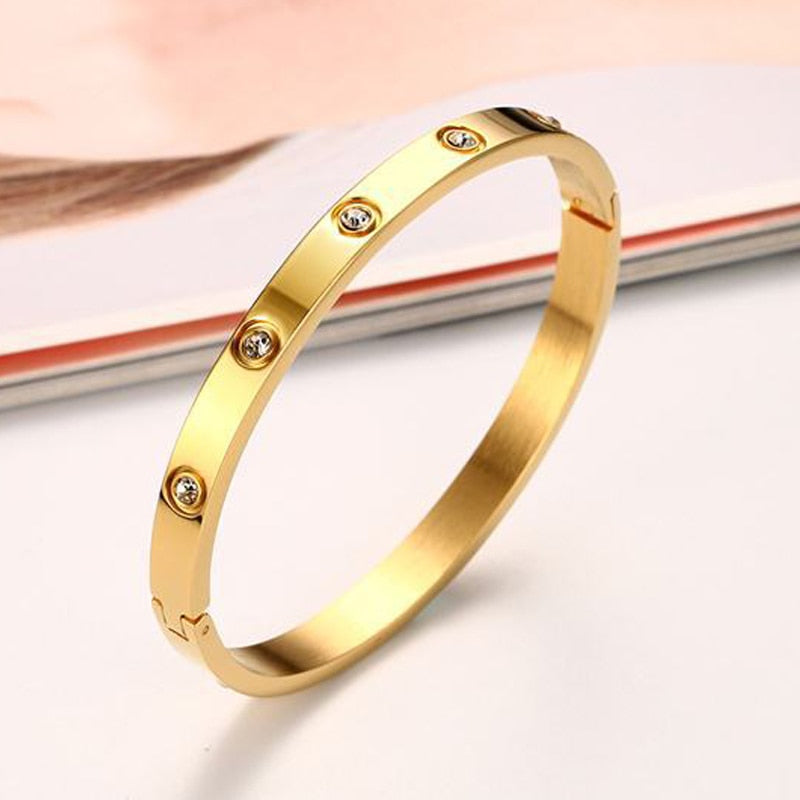 Fashion Gold Plating Bracelets&Bangles for Women Rose Gold Color Charming CZ Cuff Bracelet  Jewellery Gift