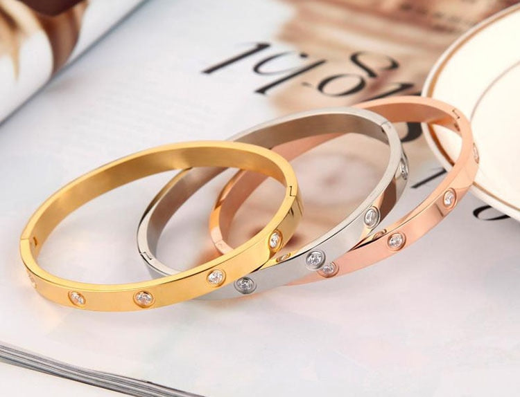 Fashion Gold Plating Bracelets&Bangles for Women Rose Gold Color Charming CZ Cuff Bracelet  Jewellery Gift